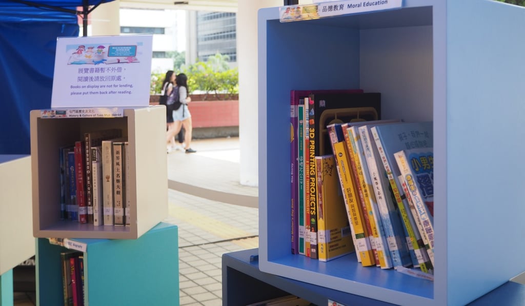 Bookshelves at the tented pop-up library held at Tuen Mun Cultural Square in November