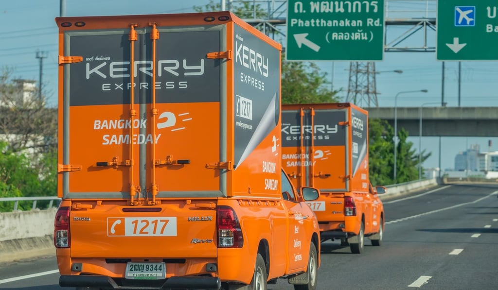 Two Kerry Express courier vehicles make deliveries in Thailand, which are part of a branded service of Kerry Logistics that covers a wide-spanning regional network and handles more than one million parcels each day. Photo: Shutterstock.com Two Kerry Express courier vehicles make deliveries in Thailand, which are part of a branded service of Kerry Logistics that covers a wide-spanning regional network and handles more than one million parcels each day. Photo: Shutterstock.com