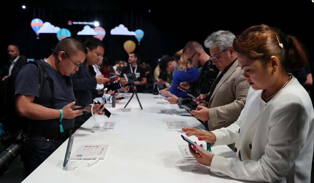 The Huawei Mate20 smartphone is displayed at a launch event in London on October 16. Photo: Reuters