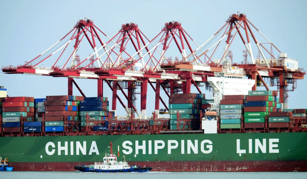 A China Shipping container at the port in Qingdao in eastern China's Shandong province. Photo: AP