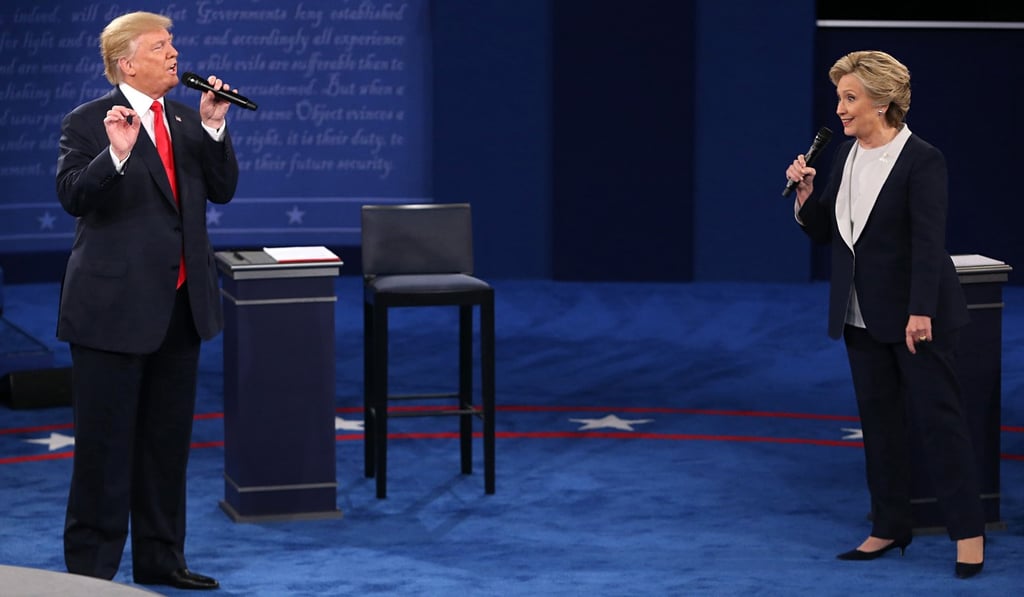 Trump and Clinton on stage during the second debate between the Republican and Democratic presidential candidates on October 9, 2016. Photo: TNS