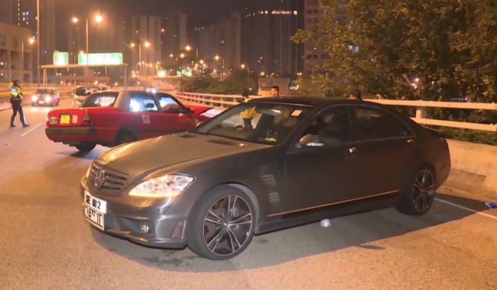 A 36-year-old woman behind the wheel of the stationary car (pictured) suffered minor injuries. Photo: Handout