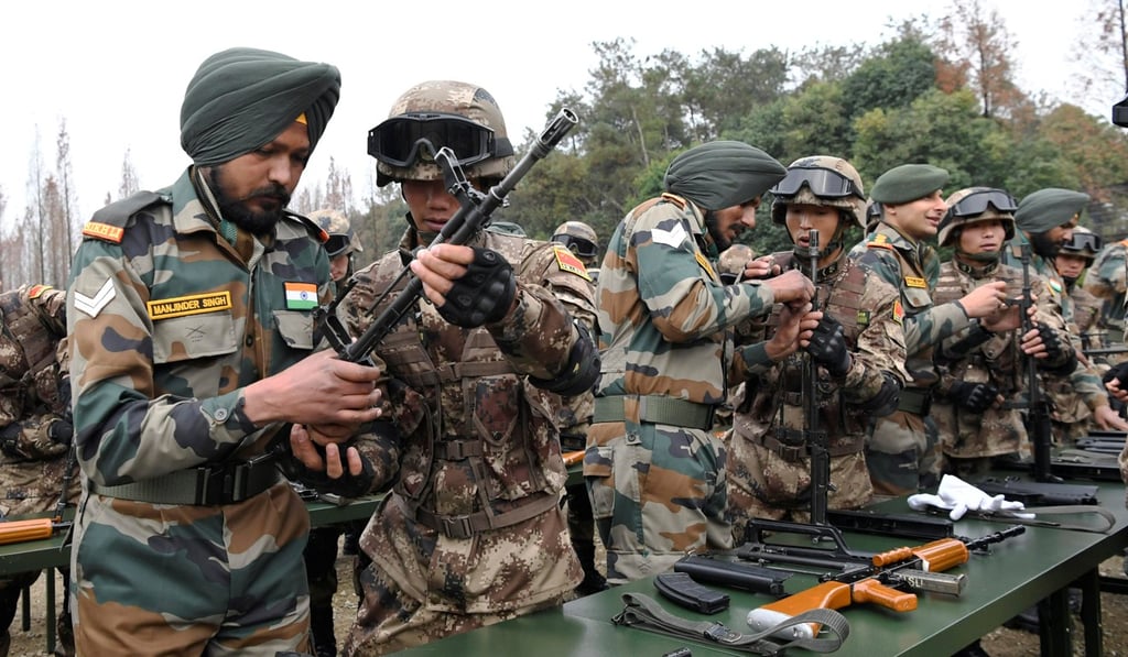 Soldiers from Indian Army and China's People's Liberation Army took part in a joint military exercise in Chengdu in December. Photo: Reuters