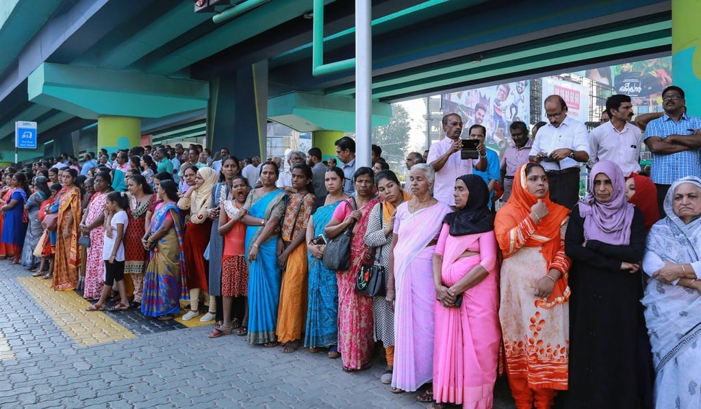 Indian women stand in a line as part of the protest in Kochi, Kerala. Photo: AFP