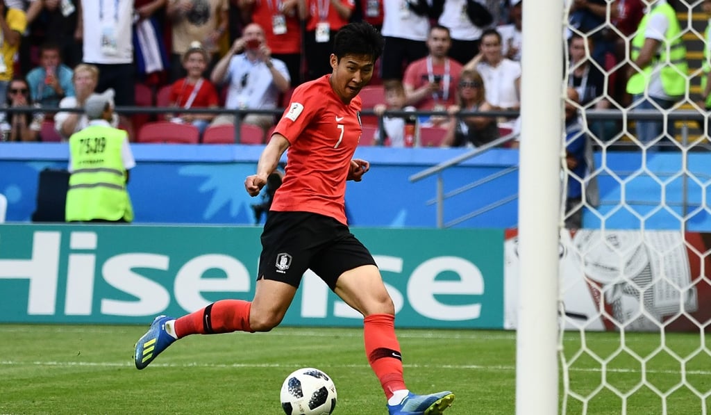 South Korea forward Son Heung-min scores against Germany at the World Cup in Russia. Photo: AFP
