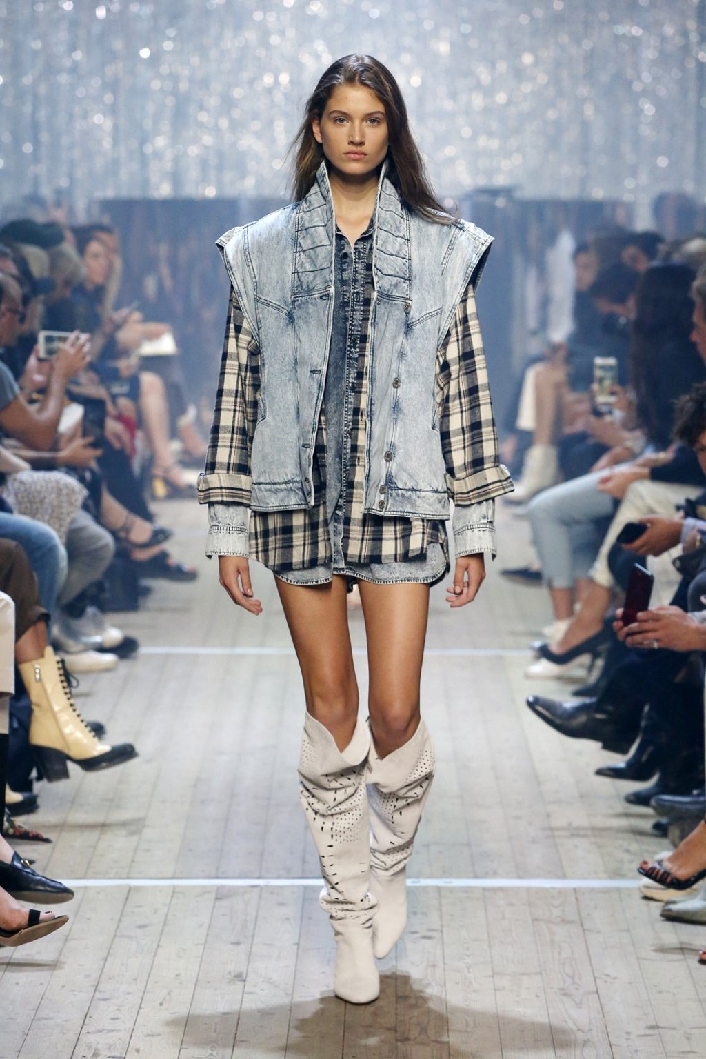 A look from Isabel Marant’s spring/summer 2019 collection. Checks are no longer a winter pattern. A look from Isabel Marant’s spring/summer 2019 collection. Checks are no longer a winter pattern.