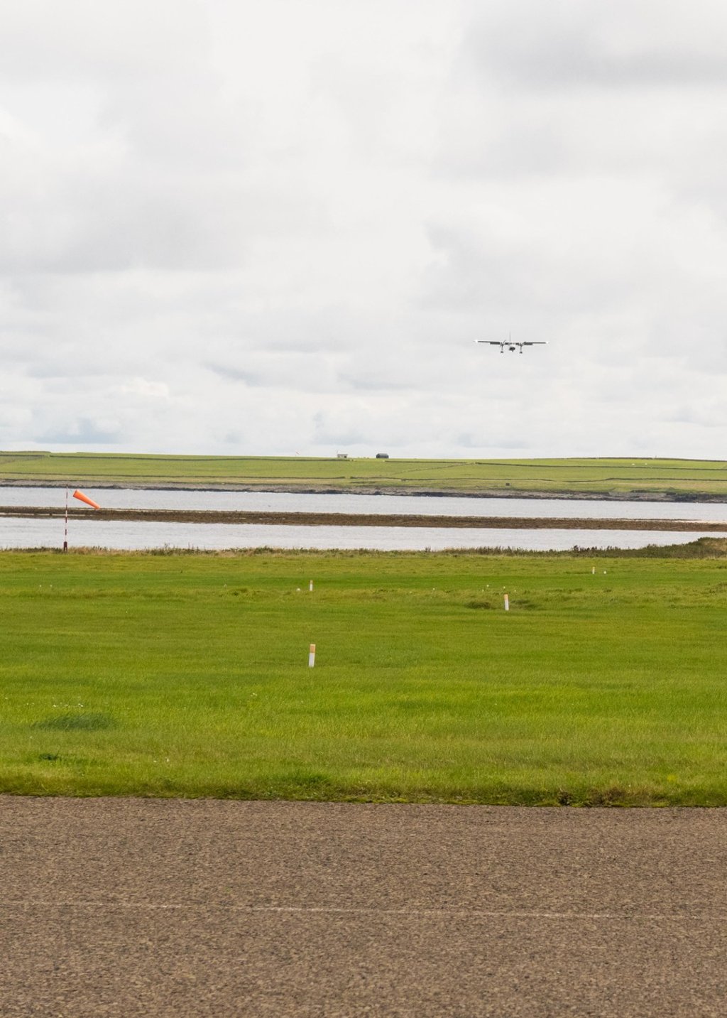 A Loganair plane flying towards Westray from Papa Westray, in Scotland’s Orkney Islands.