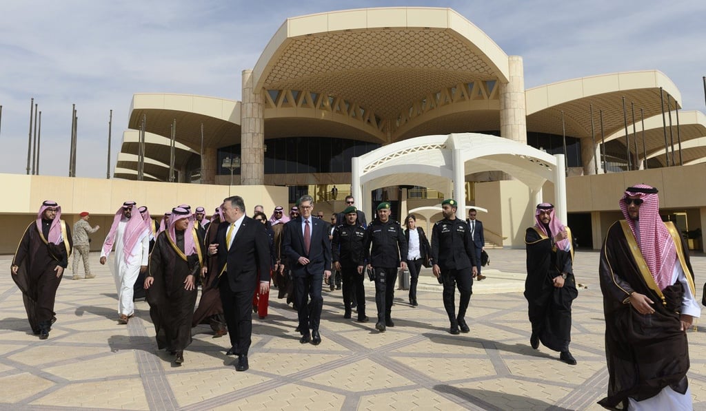 Pompeo and his entourage escorted away from King Khalid airport in Riyadh on January 14, 2019. Photo: Reuters