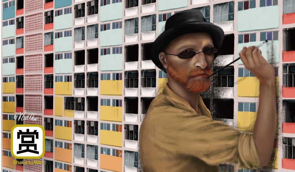 Hong Kong-based artist Neil Wang created artwork showing painter Vincent van Gogh in iconic Hong Kong scenes for the launch of Shake to Win. Photo: Shake to Win