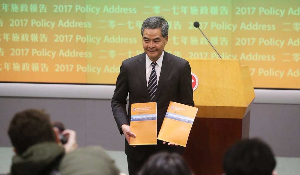 Former chief executive Leung Chun-ying attends a press conference on his 2017 policy address. Photo: Edward Wong