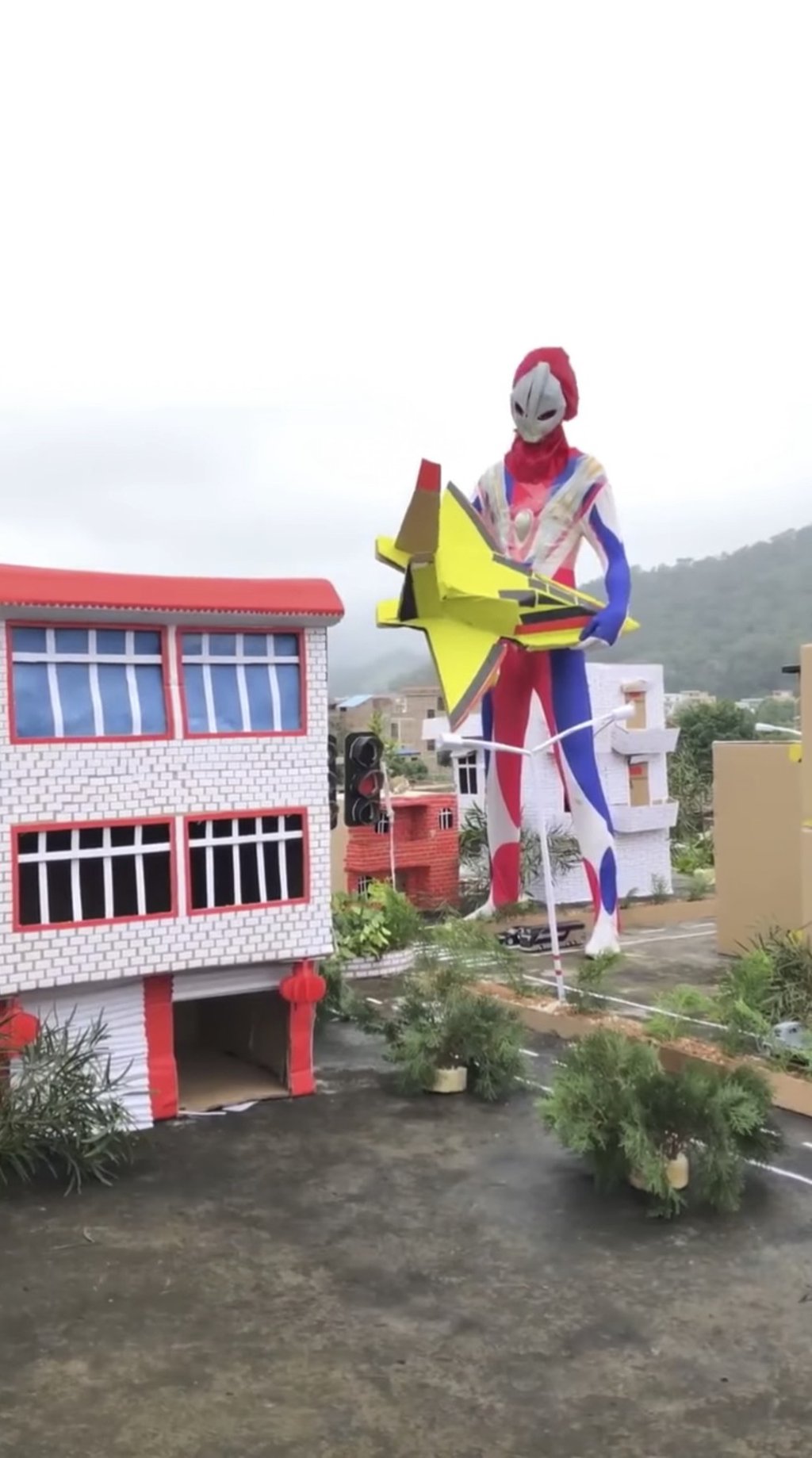 The props and costumes took two weeks to make using cardboard boxes, old shirts and bike helmets. Photo: Facebook