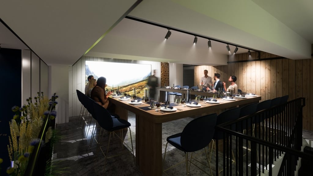 A rendering of the dinner experience within the Johnnie Walker Blue Label Bothy A rendering of the dinner experience within the Johnnie Walker Blue Label Bothy