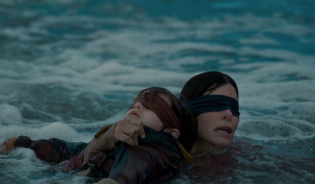 Julian Edwards and Sandra Bullock in Bird Box. Photo: Saeed Adyani/Netflix/TN
