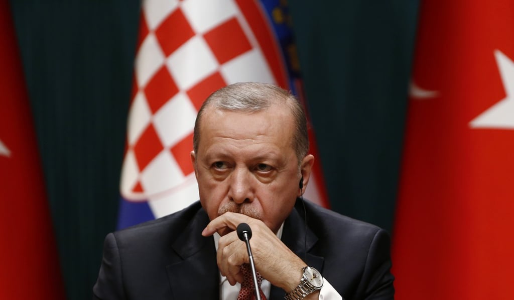 Turkey’s President Recep Tayyip Erdogan talks during a joint news conference with Croatia’s President Kolinda Grabar-Kitarovic, following their meeting at the Presidential Palace in Ankara, Turkey, Wednesday, January 16, 2019. Erdogan said that an explosion that killed U.S. service members, during a routine patrol in the northern Syrian town of Manbij, may have been an act aimed to deter the United States from withdrawing troops. Photo: AP Photo