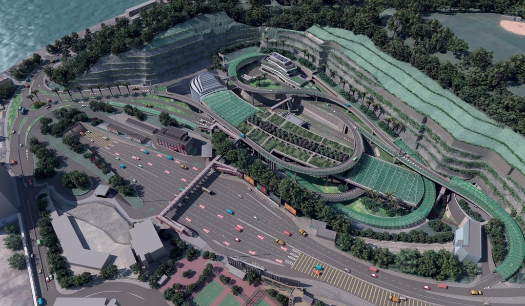 An artist’s impression of the main entrance and exit of the Tseung Kwan O-Lam Tin Tunnel in Yau Tong. Photo: Handout