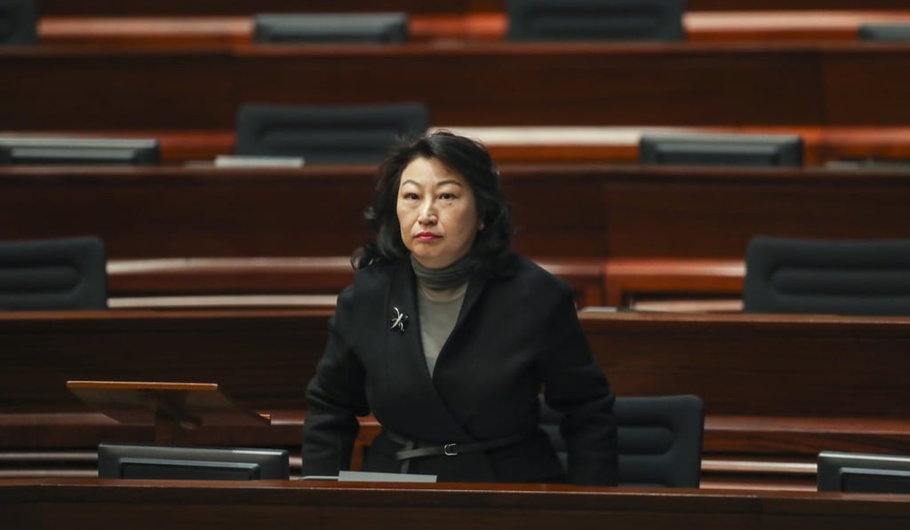 Secretary for Justice Teresa Cheng attends a Legco meeting to answer questions about the Justice Department’s decision to drop the investigation into Leung Chun-ying’s acceptance of HK$50 million from UGL. Photo: Winson Wong