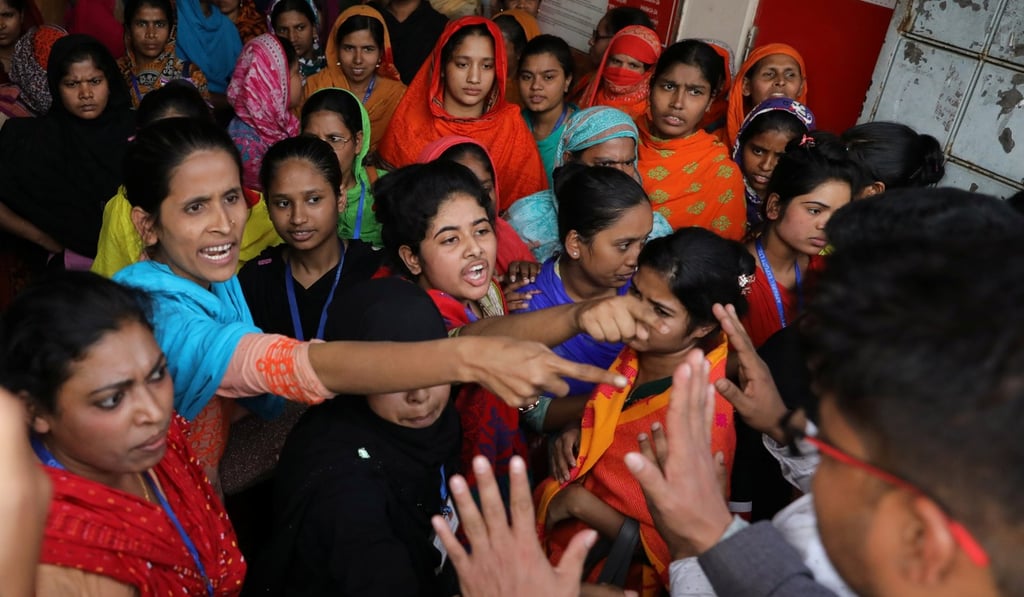 Bangladesh garment workers shout as they protest for higher wages in Dhaka, Bangladesh, earlier this month. Photo: Reuters