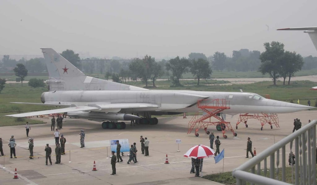 An August 2005 photo of a Russian Tu-22M3 long-range bomber at the Russian Air Force Equipment Exhibition in Qingdao. Photo: Xinhua