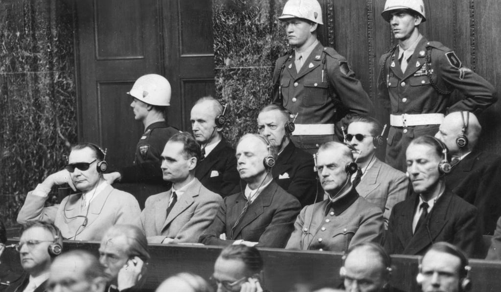 Judgment day at the Nuremberg war crimes trials, on September 30, 1946. Hermann Goering, Rudolf Hess, Joachim Von Ribbentrop, Wilhelm Keitel and Ernst Kaltenbrunner. In the back row are: Karl Doenitz, Erich Raeder, Baldur von Schirach, and Fritz Sauckel. Photo: Handout