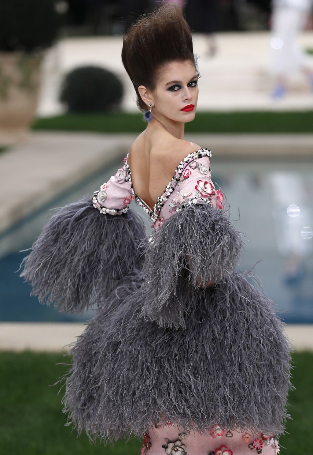 US model Kaia Gerber presents one of Karl Lagerfeld’s creations at the spring/summer collection in Paris. Photo: EPA-EFE
