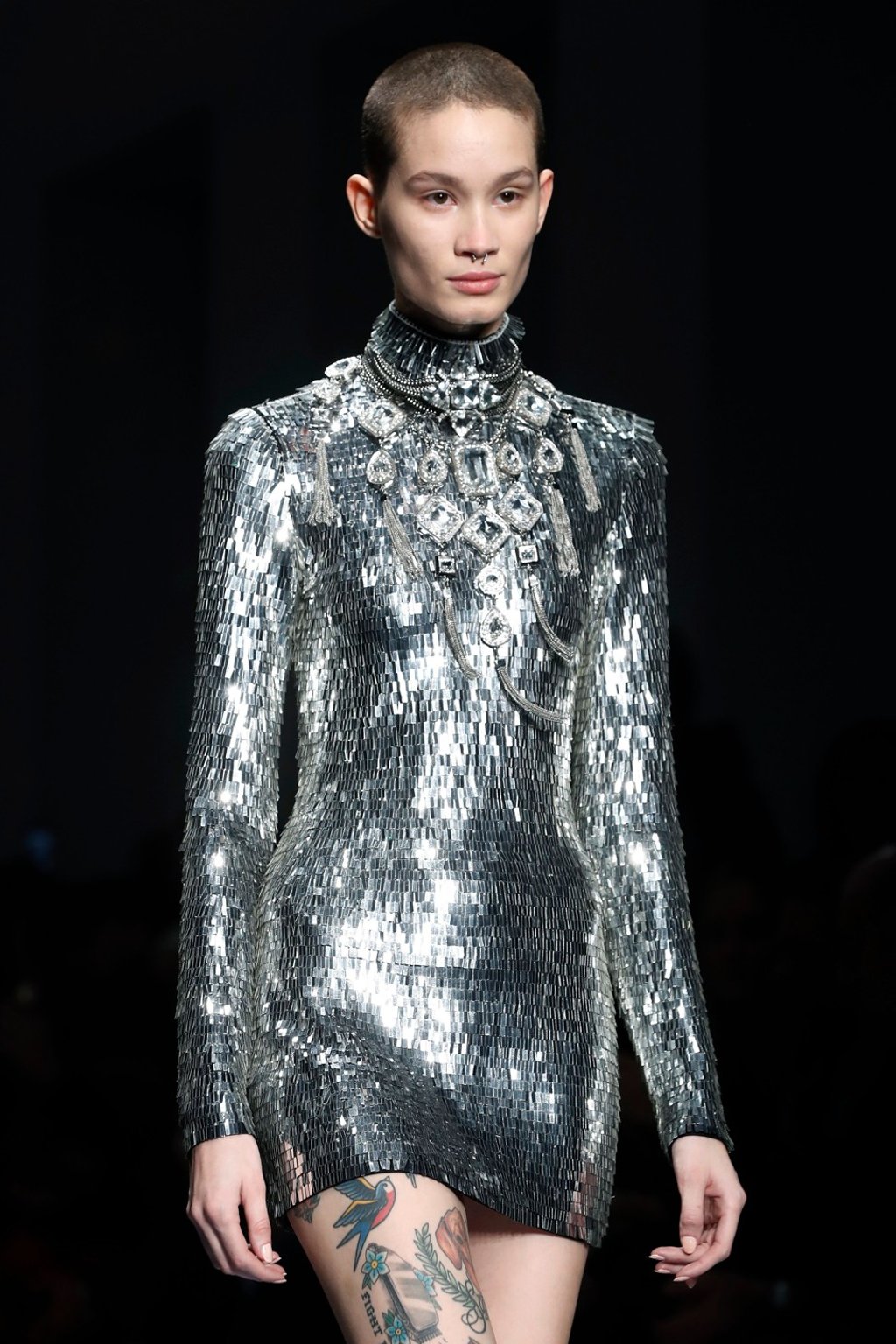 This shining silver mini dress was among the creations by Azzaro Couture presented during Monday’s 2019 spring/summer haute couture collection show in Paris. Photo: AFP