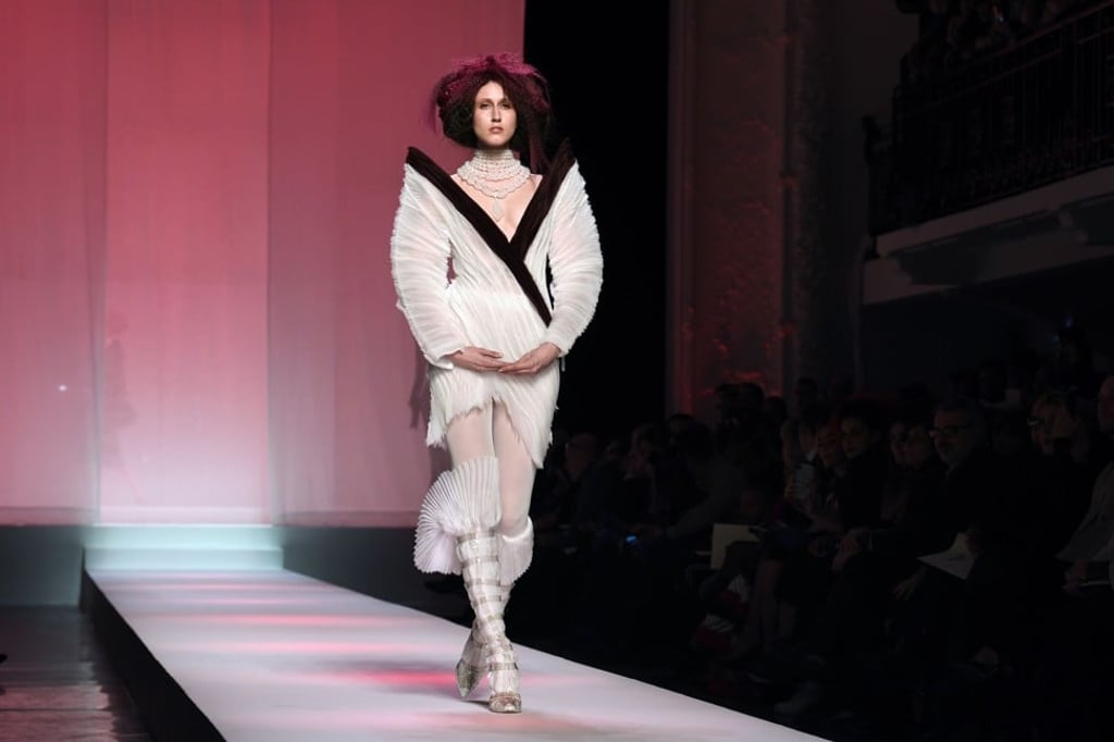 Anna Cleveland on the catwalk in Paris. Photo: AFP