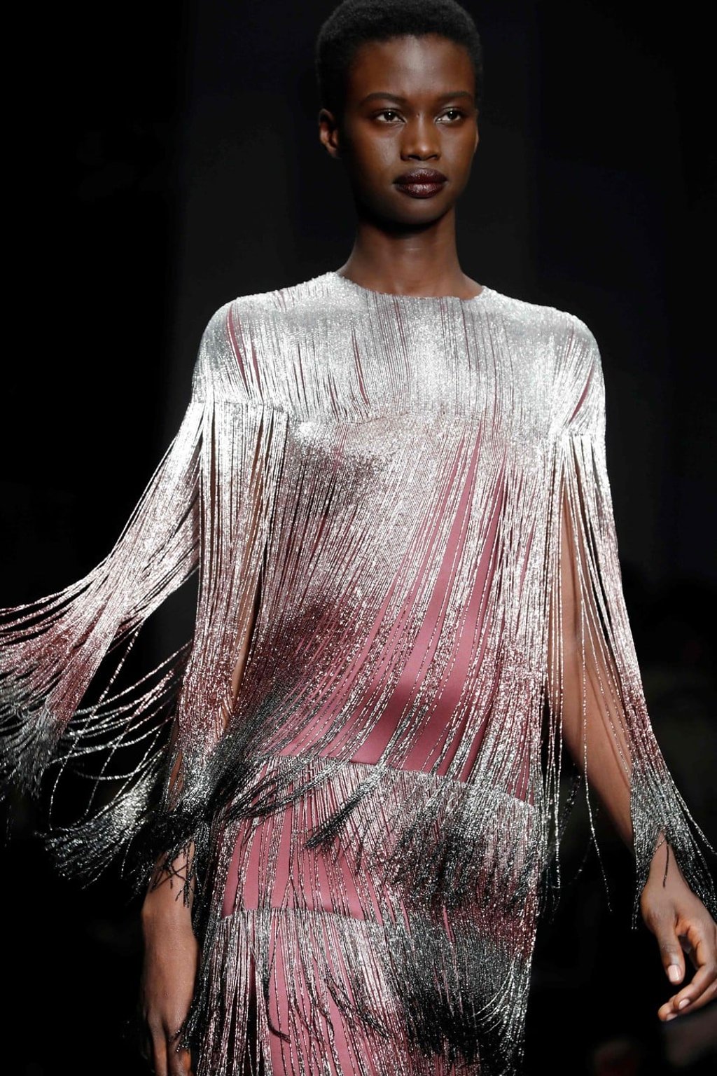 A model presents a silver and pink creation by Azzaro Couture at Monday’s 2019 spring/summer haute couture collection show in Paris. Photo: AFP