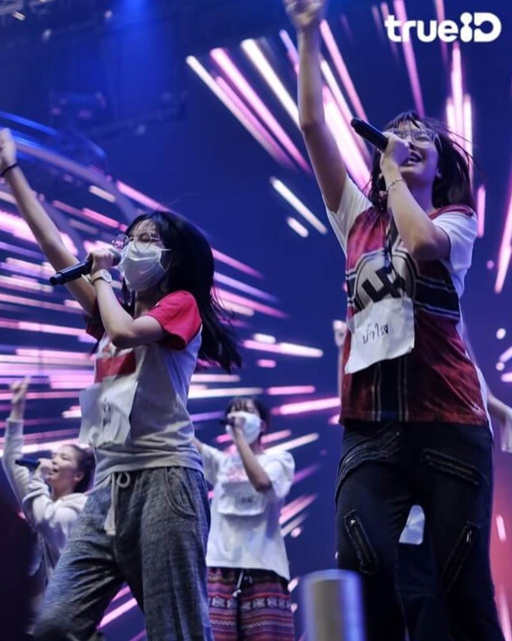 Pichayapa ‘Namsai’ Natha (right) wore the red-and-black top complete with swastika during the group’s rehearsal on Friday. Photo: Handout