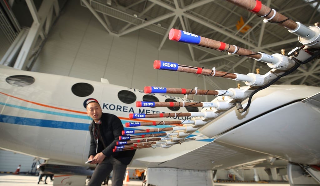Korea Meterological Administration’s aircraft used to disperse silver iodide, a compound believed to cause rain to fall. Photo: AFP