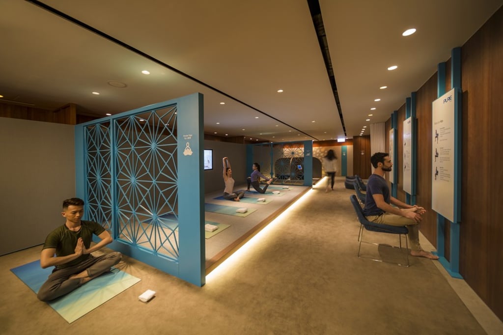 Travellers can practise yoga or stretch out their tired muscles within The Body Sanctuary at Cathay Pacific’s The Sanctuary by Pure Yoga. Travellers can practise yoga or stretch out their tired muscles within The Body Sanctuary at Cathay Pacific’s The Sanctuary by Pure Yoga.