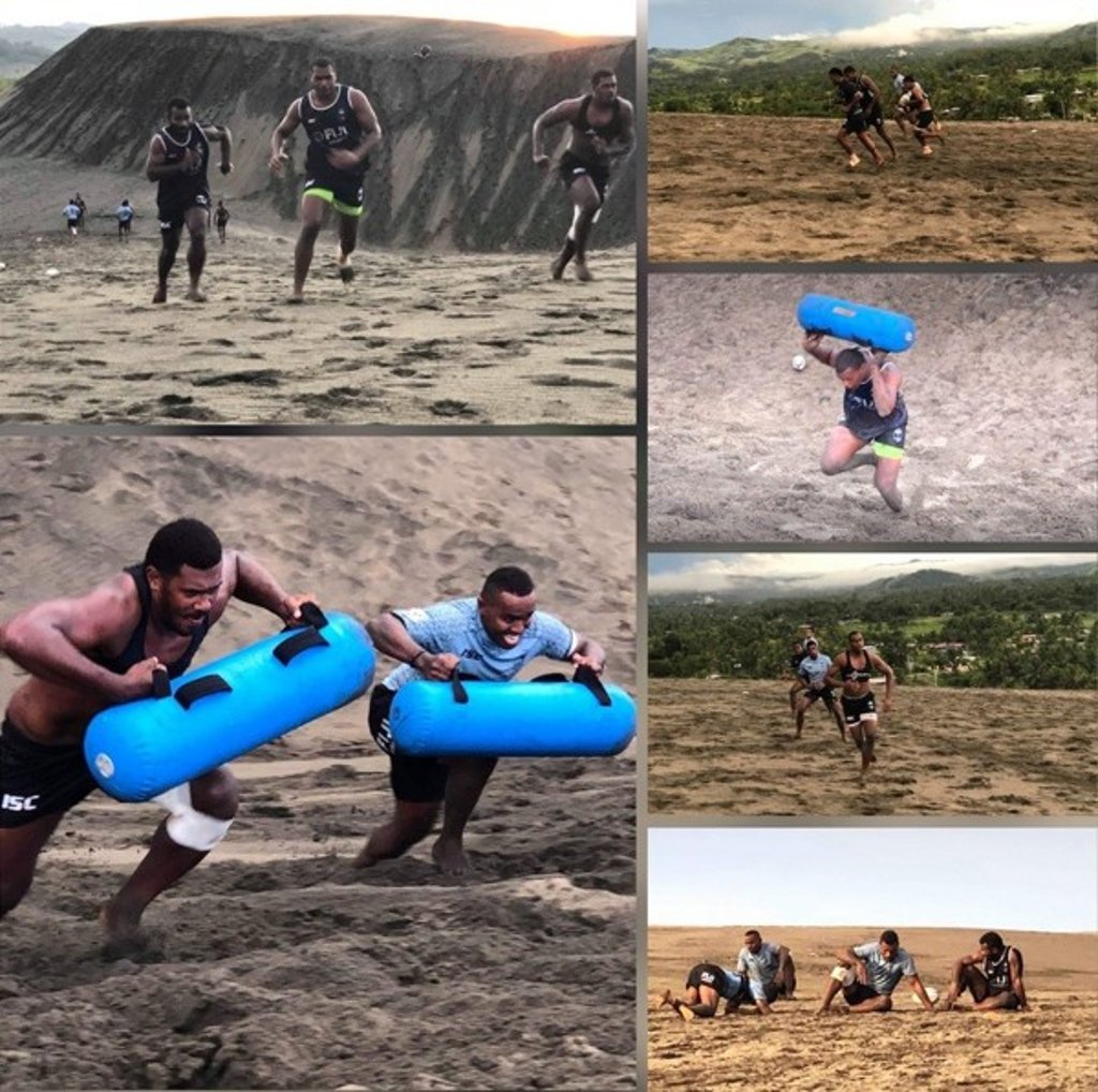 Fiji players in training.