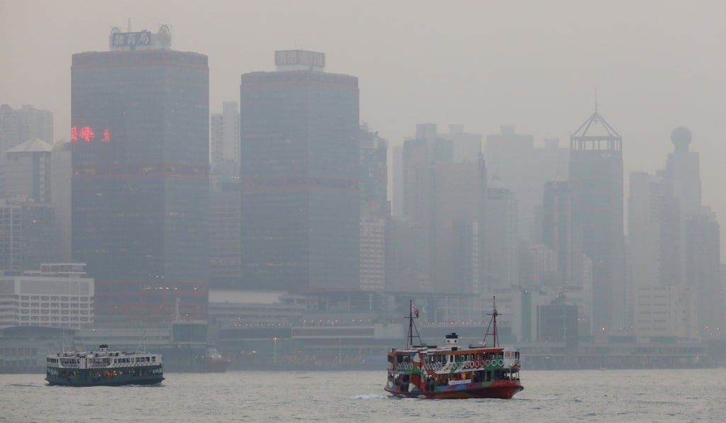 Pollution hangs over the Hong Kong skyline, on a poor air quality day in the city. Photo: Sam Tsang