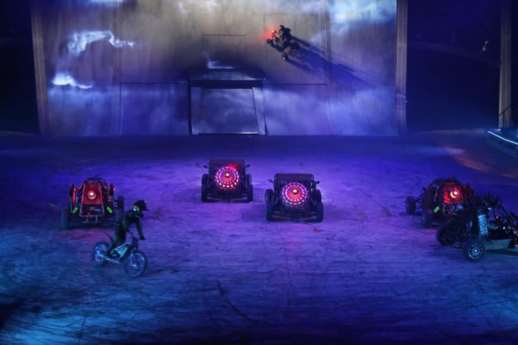 Matt Coulter drives a quad bike across a wall in ‘Elekron’.