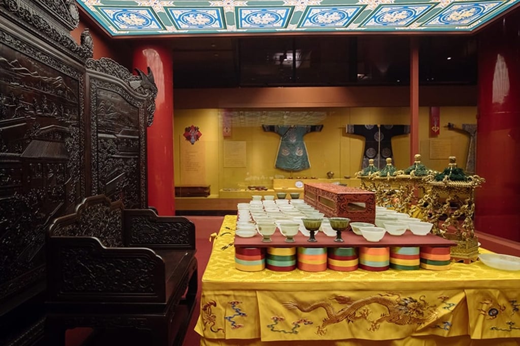 The ‘Celebrating the Spring Festival in the Forbidden City’ exhibition, at the Palace Museum in Beijing, which recreates the Emperor Qianlong’s lavish Lunar New Year’s Eve dinner ‘golden dragon banquet table’, runs until April 7. The ‘Celebrating the Spring Festival in the Forbidden City’ exhibition, at the Palace Museum in Beijing, which recreates the Emperor Qianlong’s lavish Lunar New Year’s Eve dinner ‘golden dragon banquet table’, runs until April 7.