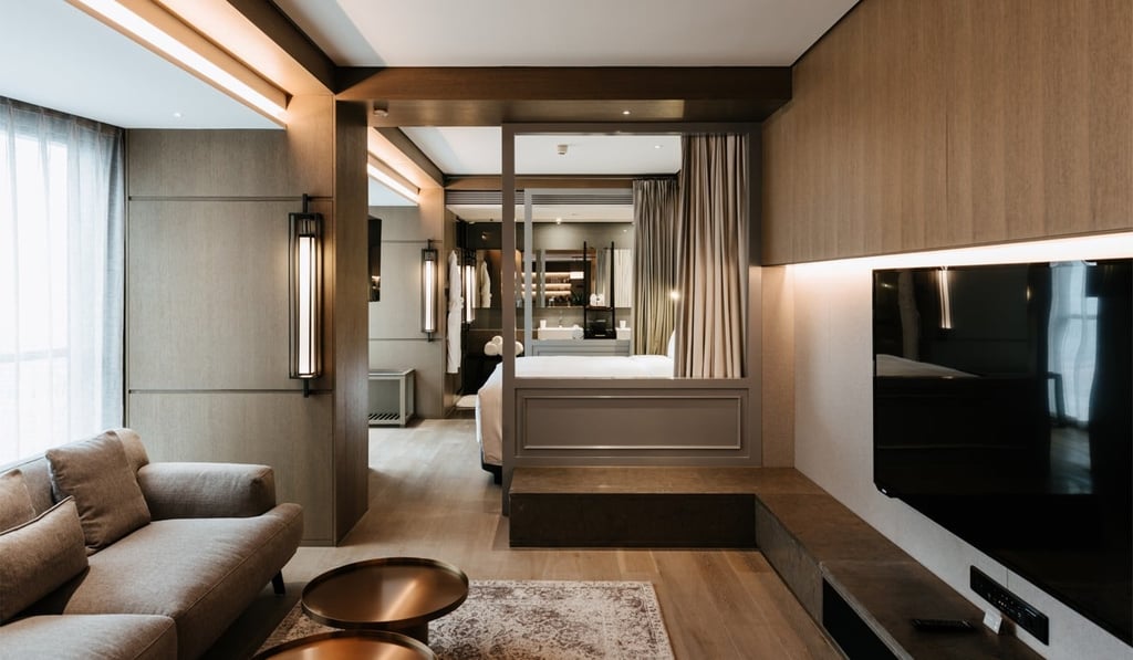 The interior of a luxury double room at CHAO hotel in Beijing.