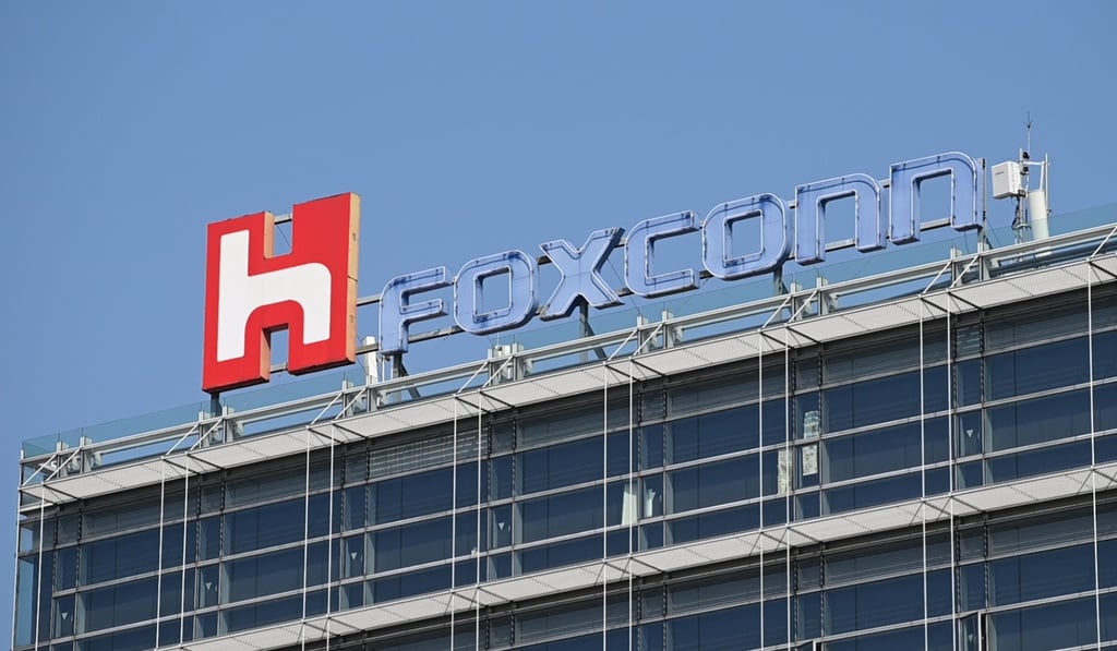 The Foxconn logo on a building in Taipei last month. Photo: AFP