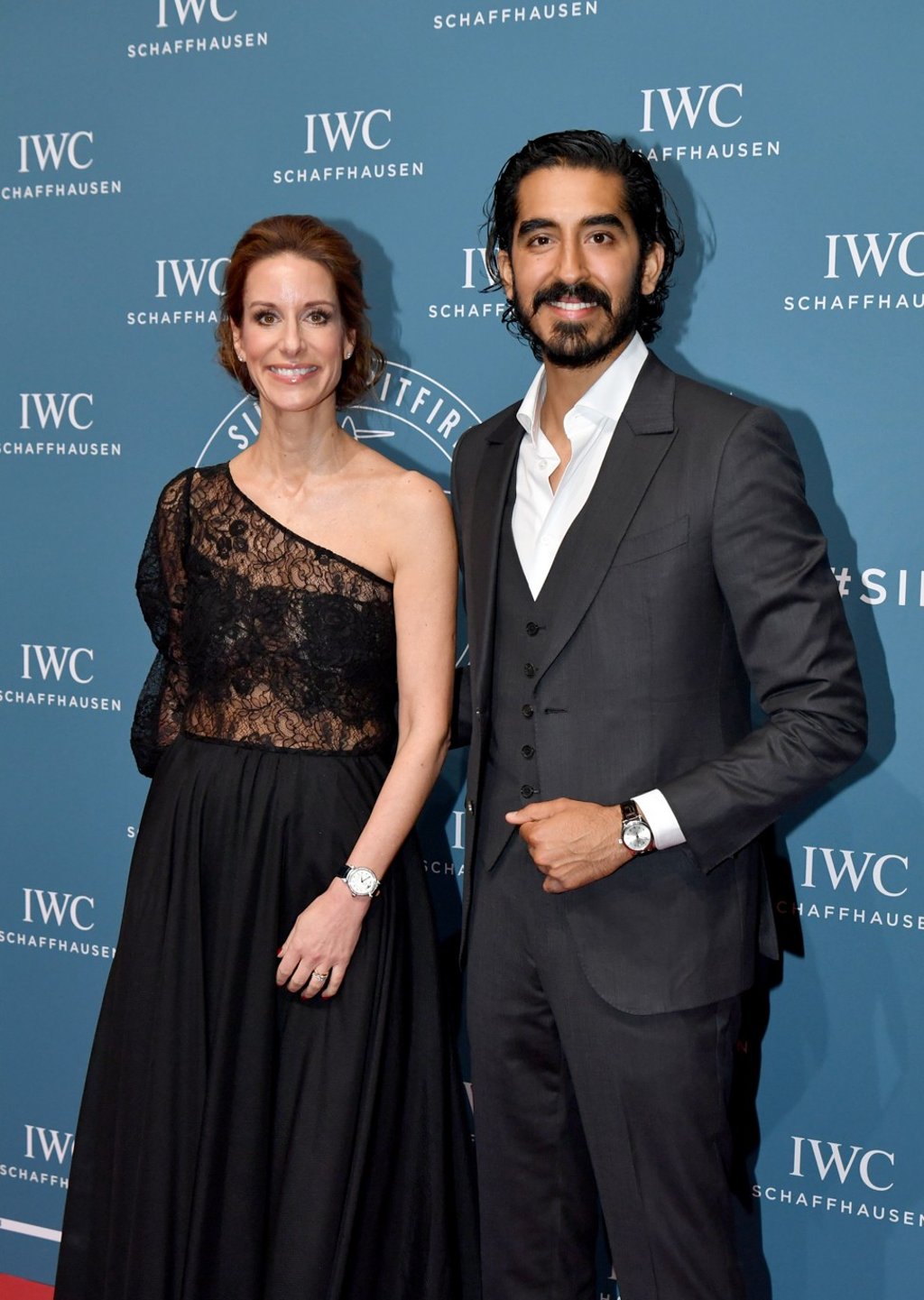 IWC Schaffhausen chief marketing officer Franziska Gsell and Dev Patel