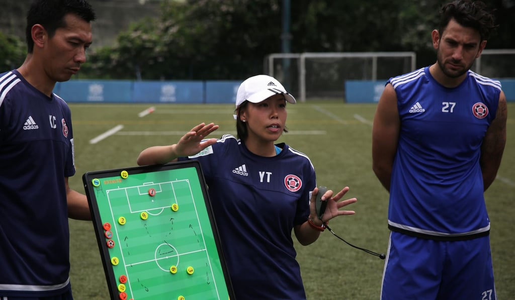 Chan Yuen-ting (C) during a training session. Photo: AFP