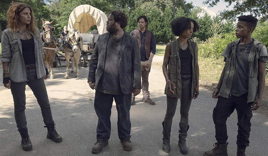 Dan Fogler, centre, joins other cast members in the ninth season of The Walking Dead.