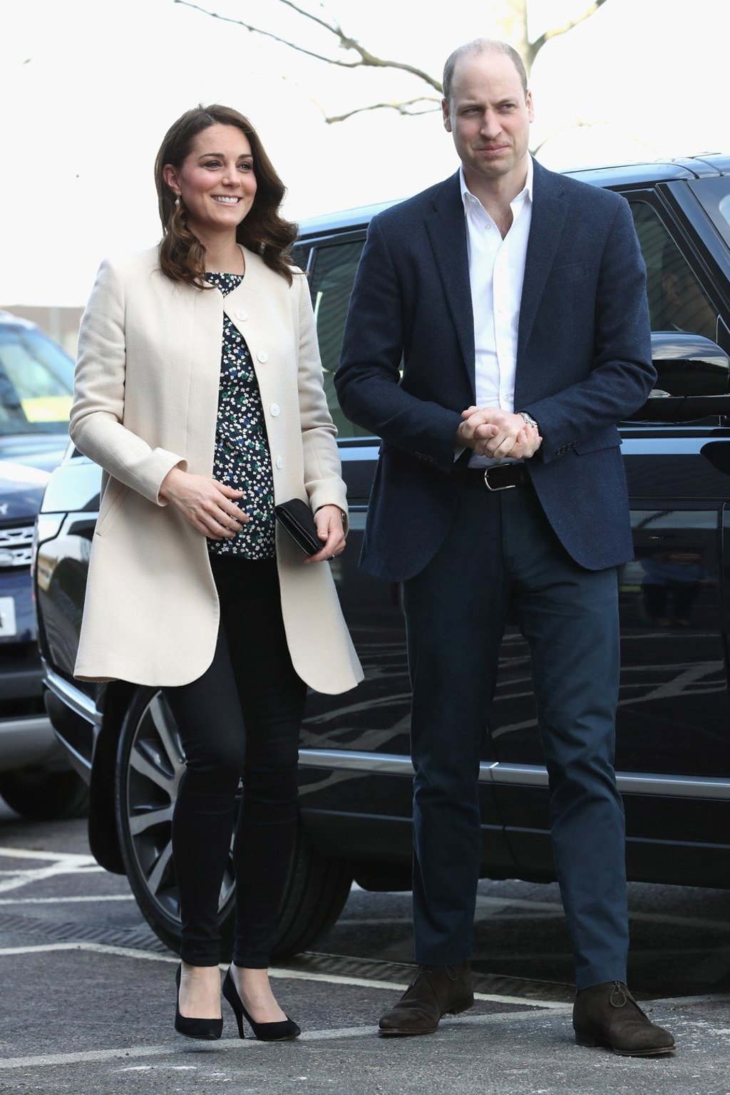 The Duchess of Cambridge, pictured with Prince William, wears a Hobbs coat and top. Photo: Chris Jackson/AFP