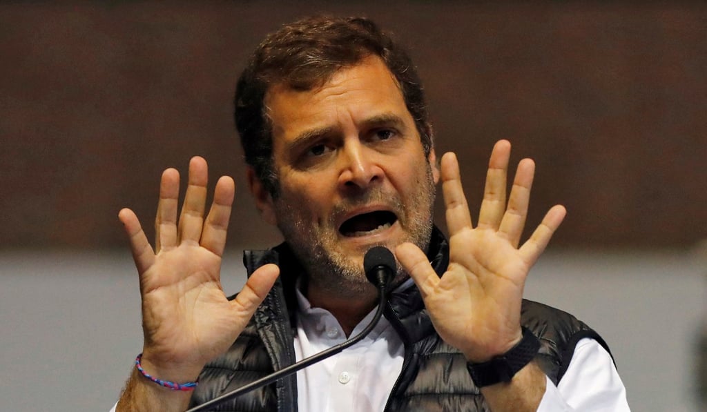 Rahul Gandhi, president of India's main opposition Congress party, gestures as he addresses his supporters at the end of the party's youth wing's ‘Yuva Kranti Yatra’ campaign in New Delhi on January 30, 2019. Photo: Reuters