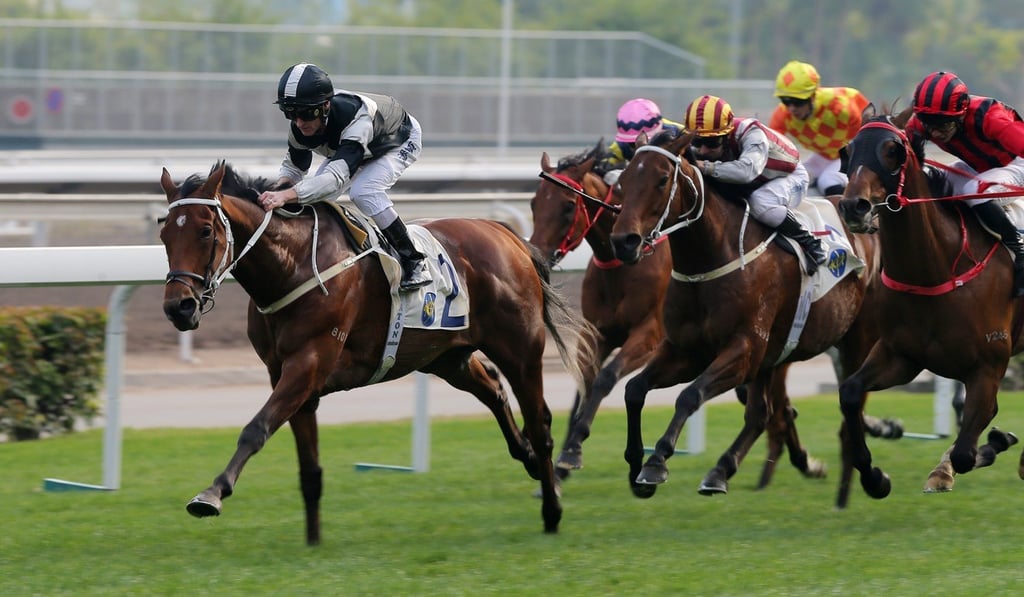 Exultant, ridden by Zac Purton, wins the Centenary Vase at Sha Tin in January.