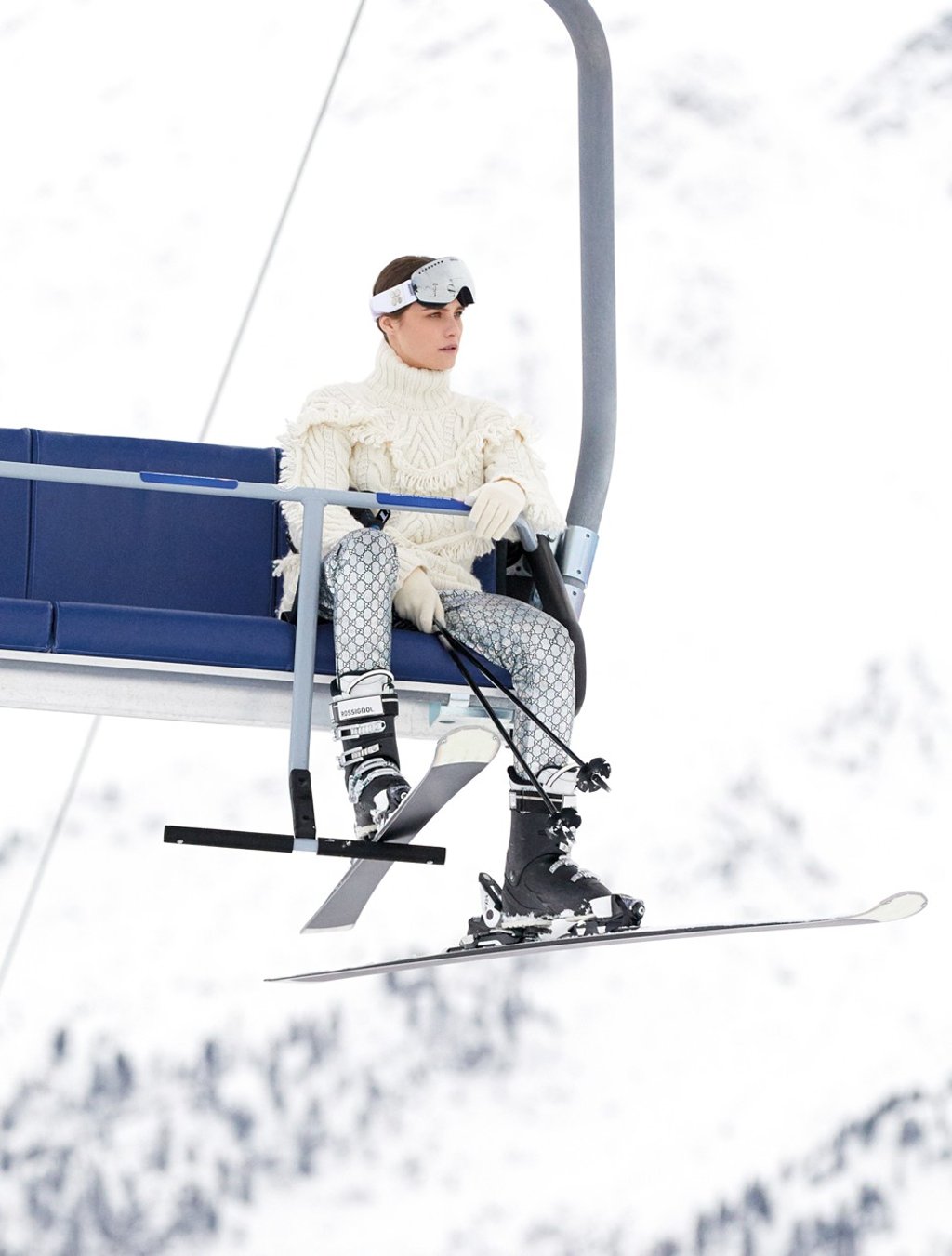 Gucci trousers; Hayley Menzies jumper; Sungod ski goggles; Ralph Lauren gloves. All prices on request