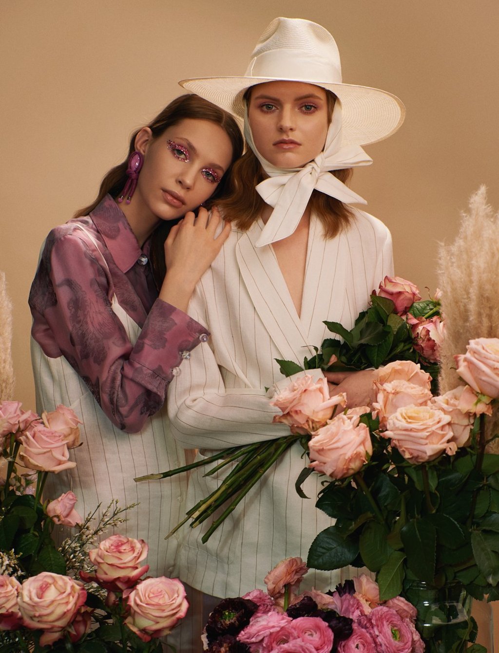 (On left) Giorgio Armani fuchsia shirt in silk organza. Price on request; Giorgio Armani earrings, HK$4,380; Loro Piana striped linen jumpsuit, HK$17,440; (On right) Loro Piana striped linen blazer, HK$20,570; Borsalino hat, HK$2,410 (On left) Giorgio Armani fuchsia shirt in silk organza. Price on request; Giorgio Armani earrings, HK$4,380; Loro Piana striped linen jumpsuit, HK$17,440; (On right) Loro Piana striped linen blazer, HK$20,570; Borsalino hat, HK$2,410