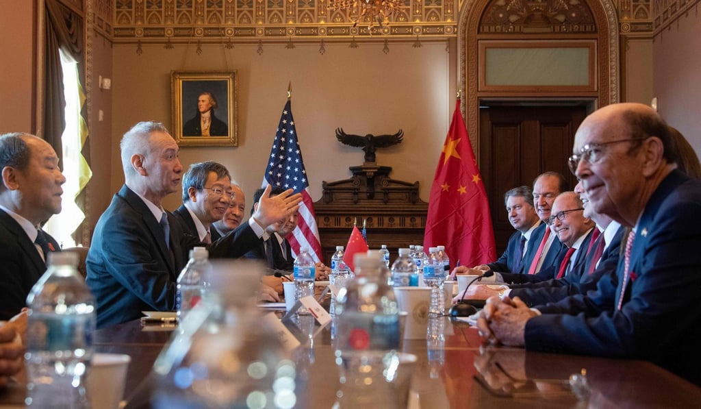 A US trade delegation, including US Trade Representative Robert Lighthizer (second from right) and US Secretary of Commerce Wilbur Ross (right) talks to a Chinese delegation including Vice-Premier Liu He (second from left) during US-China trade talks in Washington on January 30. Trade is only one front on which the US is pushing back against China. Photo: AFP