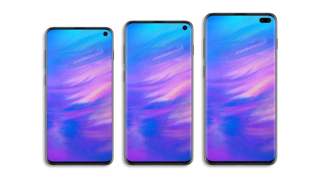 The new Samsung Galaxy S10 series, showing the ‘punch hole’ on the top right corner. Photo: Ben Geskin/Twitter