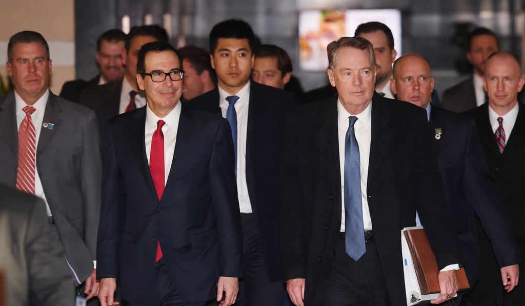 US Treasury Secretary Steven Mnuchin (left) and US trade representative Robert Lighthizer (right) in Beijing. Photo: AFP US Treasury Secretary Steven Mnuchin (left) and US trade representative Robert Lighthizer (right) in Beijing. Photo: AFP