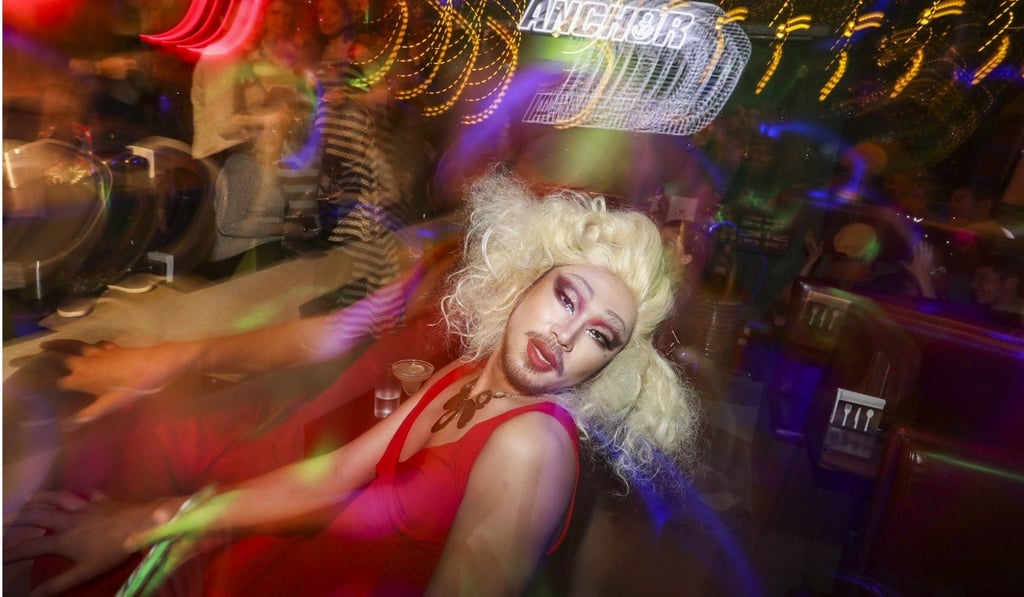 Drag queen Miss Fiona waits to go on stage for the first time. Photo: Simon Song