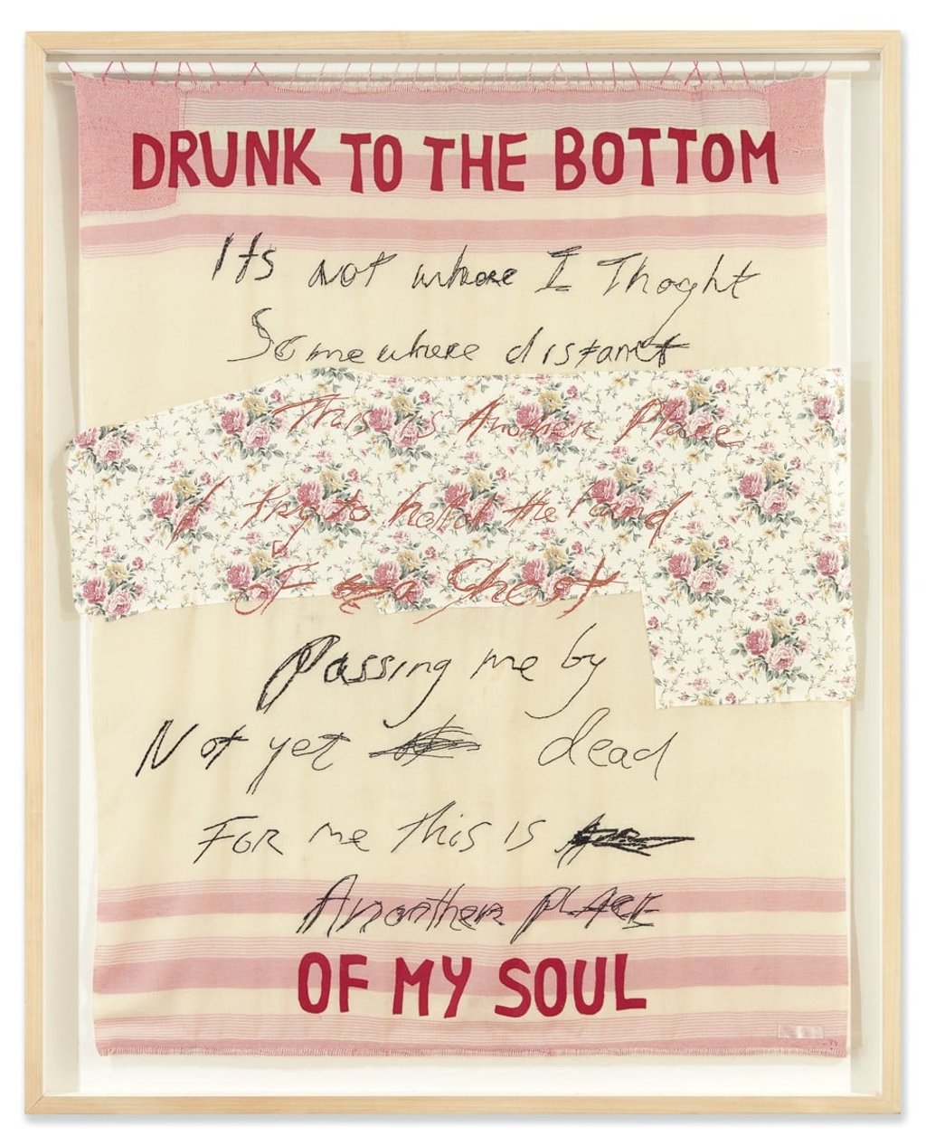 “Drunk to the Bottom of my Soul” appliqué blanket by Tracey Emin, one of the pieces from the Christie’s George Michael Collection auction that will be shown in Hong Kong.