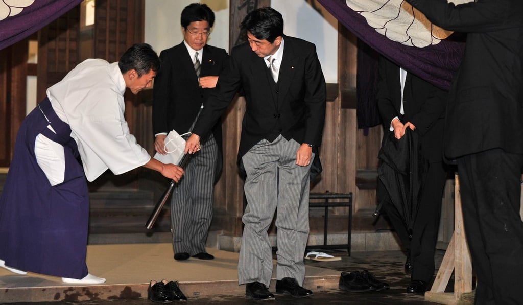 Shinzo Abe during a visit to controversial Yasukuni Shrine in Tokyo. Photo: AFP